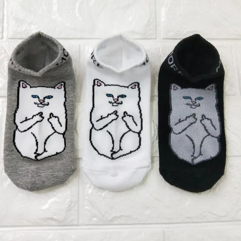 Harajuku/пара хлопковых носков для мужчин и женщин с котом, средний палец, уличная мода, пародия INS, носки в стиле хип-хоп, женские носки-башмачки