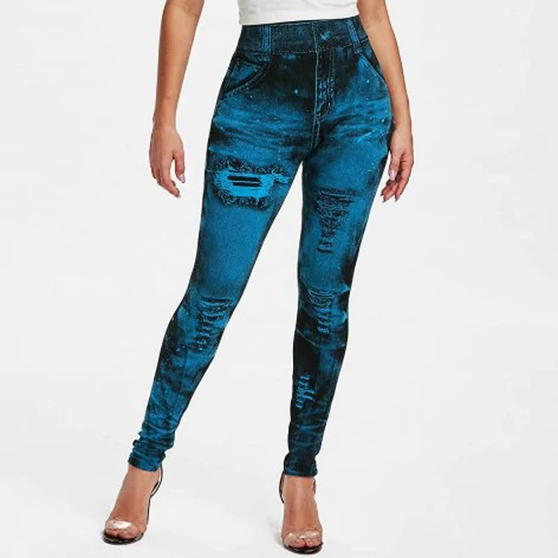 brown leggings Sexy Faux Jeans Leggings Women Stretch Printed Short Leggins Plus Size Calf-Length Pants Summer Breeches High Waist Jeggings maternity leggings