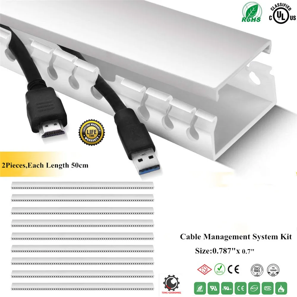 0.787"x0.7"Cable Raceway Kit,Open Slot Wiring Raceway Duct with Cover,On-Wall Cable Concealer Cord Organizer to Hide Wires Cord