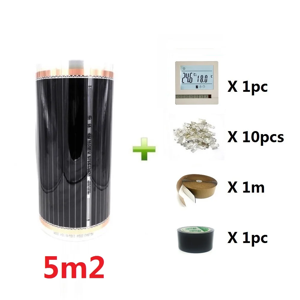 

MINCO HEAT 5 Square Meters 220V Room Thermostat and Carbon Infrared Underfloor Heating Film Warm Mat Made in Korea
