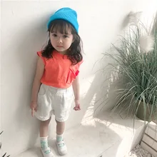 Детская одежда из Южной Кореи; Новинка года; Стильная летняя одежда для девочек; белые шорты для девочек; детские брюки с эластичной резинкой на талии на одной пуговице