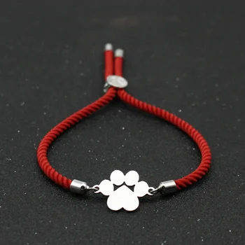 Fashion Stainless Steel Lovely Bear Caw Charm Bracelet Men Women Couple Lucky Red Thread Rope Simple Adjustable Bracelet Jewelry