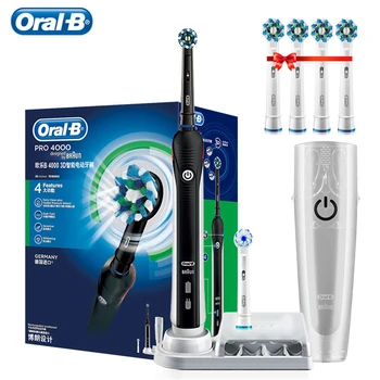 Original Oral B Pro4000 Ultrasonic Electric Toothbrush Inductive Rechargeable Teeth Whitening Oral Deep Clean Gift 6 Brush Heads 1
