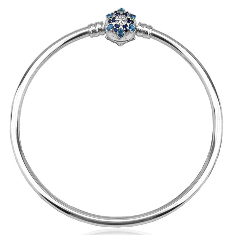 925 пробы серебряный браслет кристаллизованный Снежинка застежка змея цепочка браслет на запястье подходит для женщин шарик шарм Diy ювелирные изделия