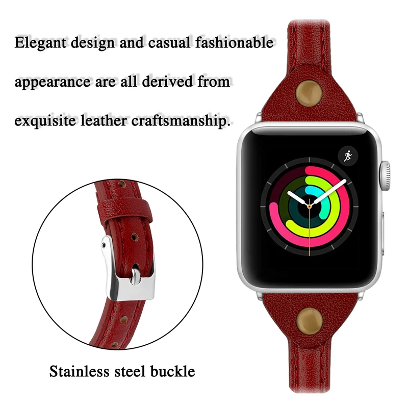 Ремешок для Apple Watch 4 5 iwatch ремешок 44 мм 40 мм 38 мм 42 мм 4 3 высококачественный кожаный Браслет Т-образный ремень с заклепками аксессуары