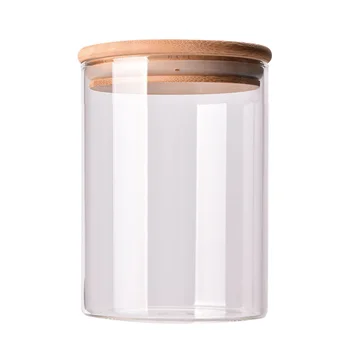 

Sealed Glass Jar with Bamboo Wooden Lid Grain Canister Food Storage Container for Loose Tea Coffee Bean