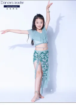 

New belly dance children's suit girl dance split bandage practice clothes group performance clothing