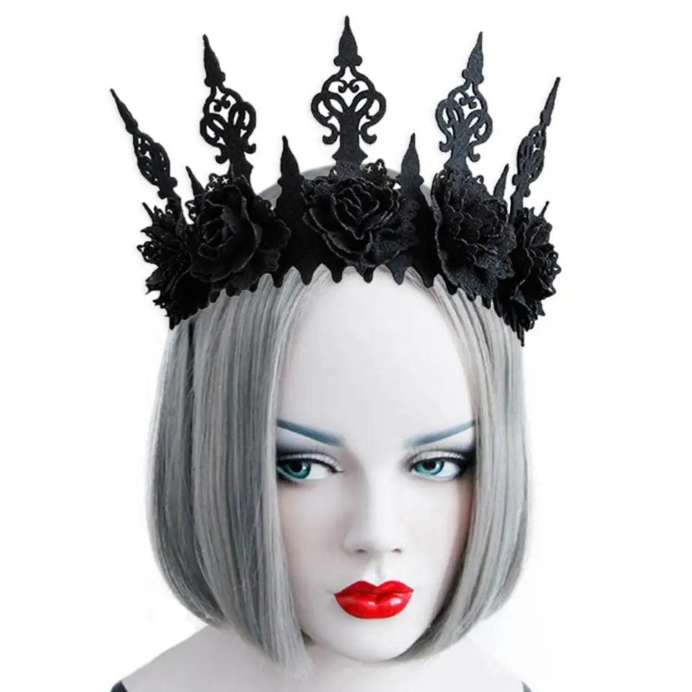 

Gothic Wind Black Crown Headdress Halloween COS Makeup Masquerade Show Photo Cloth belt Garland Headband For kids And Women
