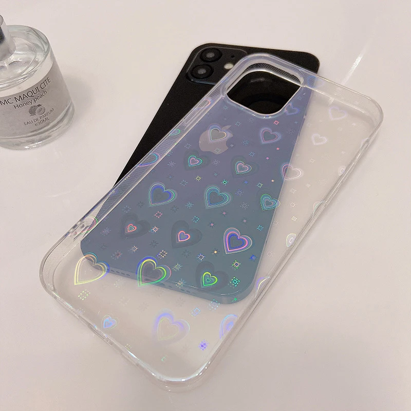Korea 3D Colorful laser Love Couple gift Soft silicon phone case for iphone 7 8 Plus X XS XR MAX 11 Pro SE 2 12 clear Back Cover