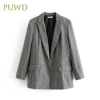 

PUWD Autumn Women's Wear New Herringbone Small Suit, Leisure Loose Slender Medium-length Overcoat