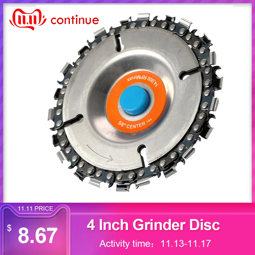 

4 Inch Grinder Disc With Chain 22 Tooth Fine Cut Chain Set for 100/115 Angle Grinders Wood Carving Disc Cut Chainsaw Disc