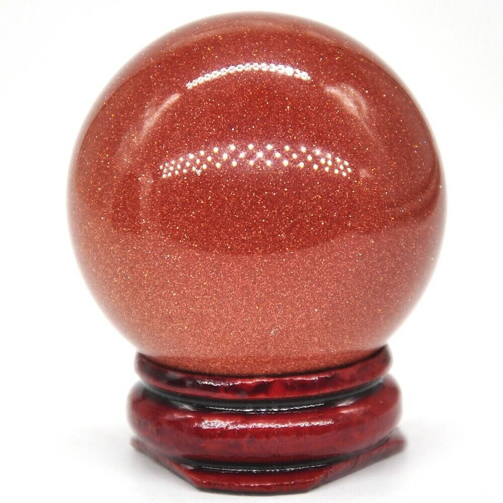 40mm Red Goldstone Sand Crystal Shpere Healing Reiki Gemstone Massage Ball Decoration With Stand