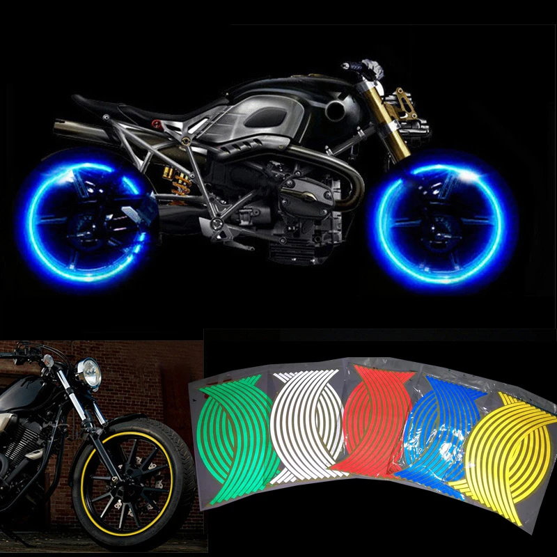 Strip Motorcycle Wheel Sticker Reflective Decals Rim Tape Bike Car Styling 16pcs Strip Motorcycle Wheel Sticker Reflective Decals Rim Tape Bike Car Styling 16pcs