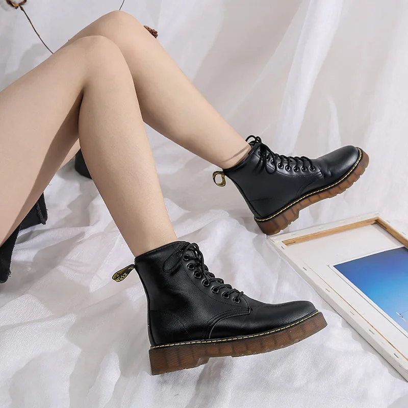 

Martin Boots Women Mid Heels 2019 Autumn Winter Black Genuine Leather Zip Trendy Cool Ladies Shoes High Quality Female Boots