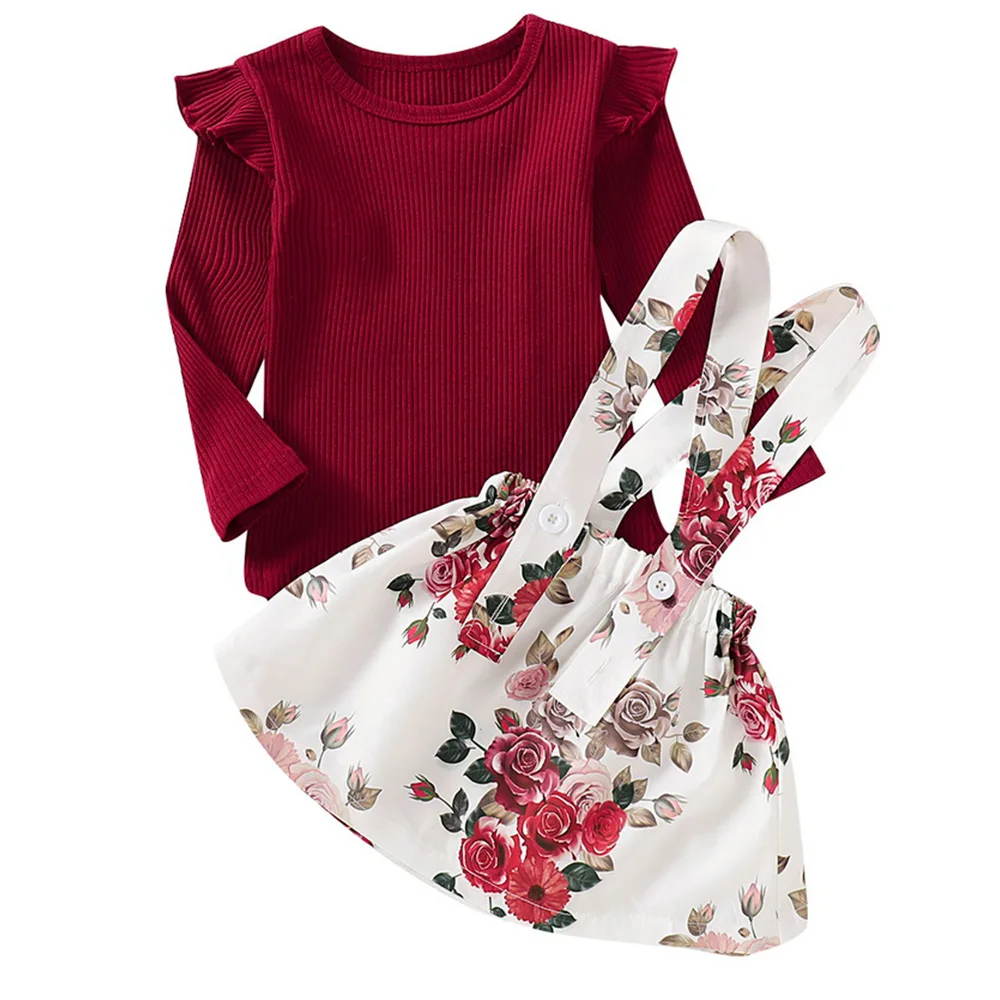 Spring Toddler Girl Clothes 2pcs Set Ruffle clothess Knitted Bodysuit