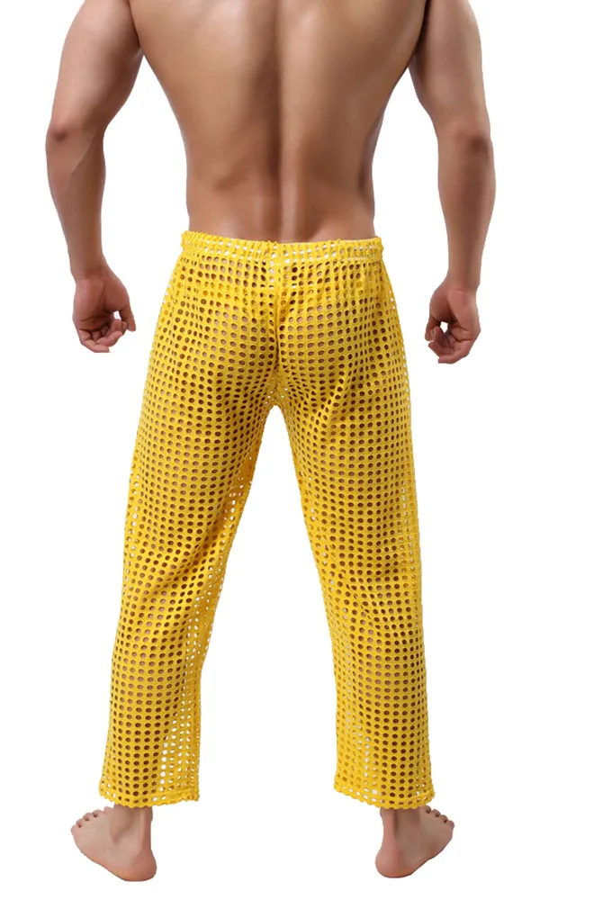 Men's Fashion Sexy Transparent Mesh Pants Drawstring Breathable Trousers Fashion Loose Casual Pajama Pants