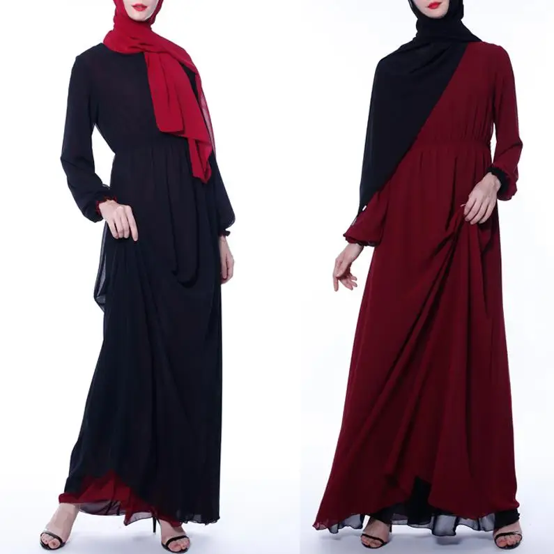 Двухстороннее мусульманское платье abaya, Турция, кафтан, Дубай, пакистанские хиджаб, мусульманские платья, Elbise, одеяние мусульмане, Longue Caftan - Цвет: Black with Red