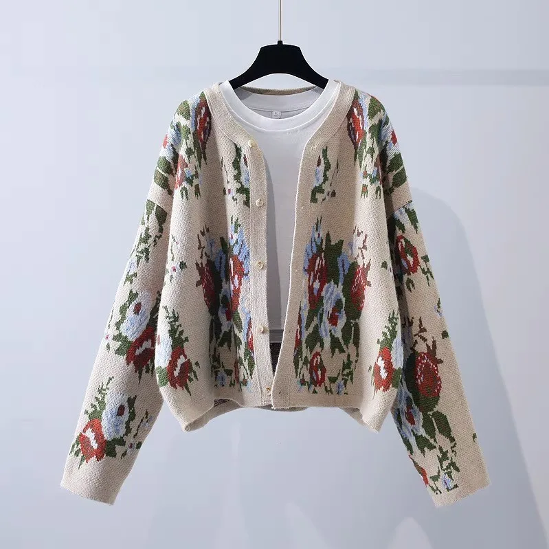 Hsa Retro Flower Sweater Cardigan For Women 2021 Autumn And Winter New Korean Style Chinese Sweaters Knitwear Coat Thick Tops |