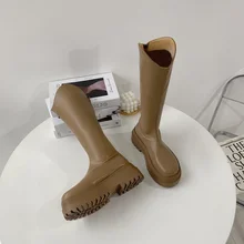 Botas hasta la rodilla para mujer, botines informales de tacón medio y punta redonda, otoño e invierno, novedad de 2021
