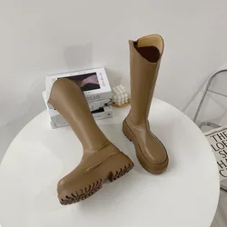 2021  New Autumn and Winter Women's Knee-length Boots Autumn and Winter Riding Boots Mid-heel Round Toe Short Boots Casual Boots