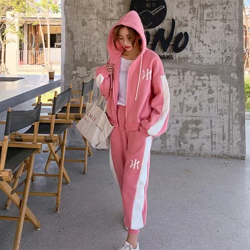 

2020 Spring And Autumn New Youth Popular Printing Hooded Sweatshirt Color Matching Sports Pants Fashion Casual Suit Female
