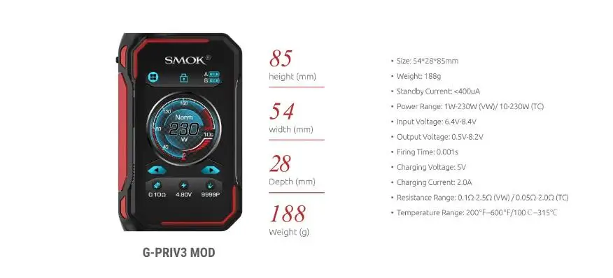 SMOK G-PRIV 3 мод Vape 230 Вт G-PRIV3 коробка мод G Priv 3 испаритель IQ-G чипсет электронная сигарета поддержка TFV16 LITE танк