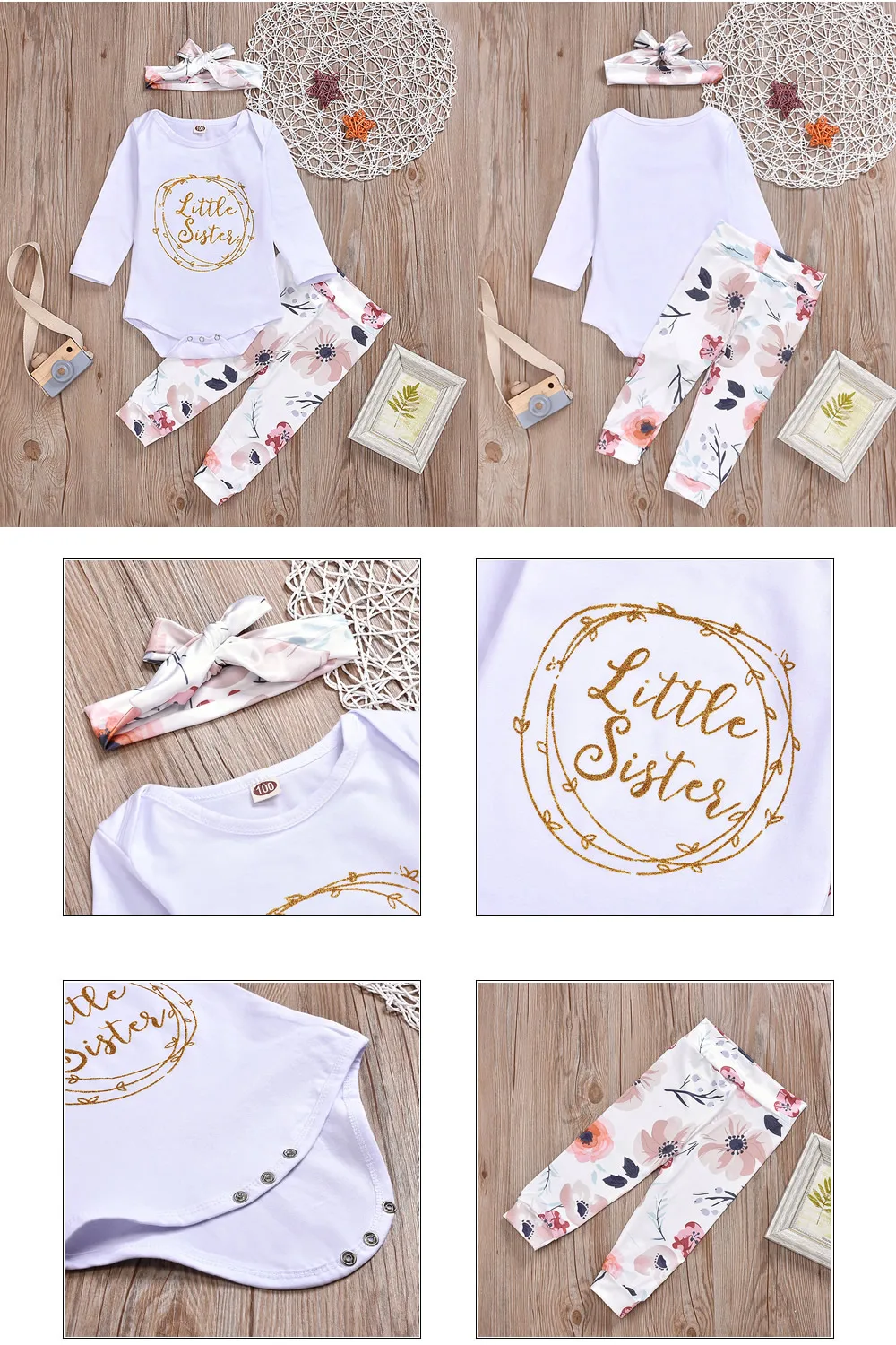 Детский Повседневный Комбинезон; одежда с цветочным рисунком для маленьких девочек; костюм для ползания; милый комплект с длинными рукавами и повязкой на голову; Пижама с буквенным принтом