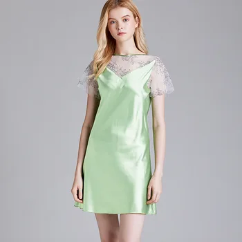 

Wasteheart Women Female Sexy Sleepwear Night Dress Faux Silk Backless Nightwear Homewear Nightgown Luxury Mesh Gowns