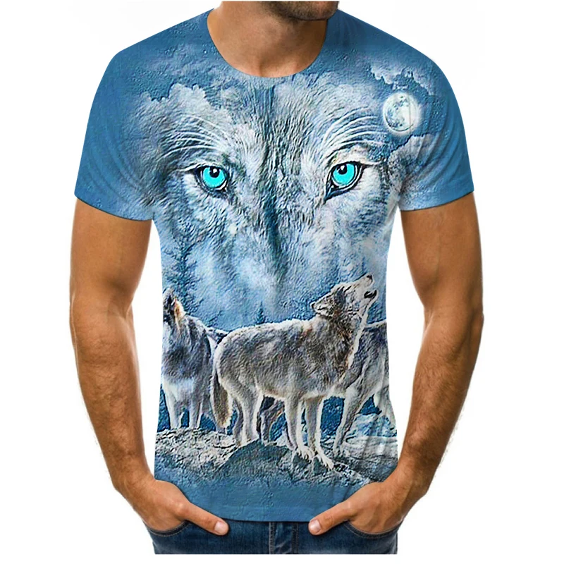 

2021 Men's Summer New Products Personalized T-shirt Fox and Wolf Print T-shirt 3D Men's T-shirt Novelty Animal Top T-shirt Men's