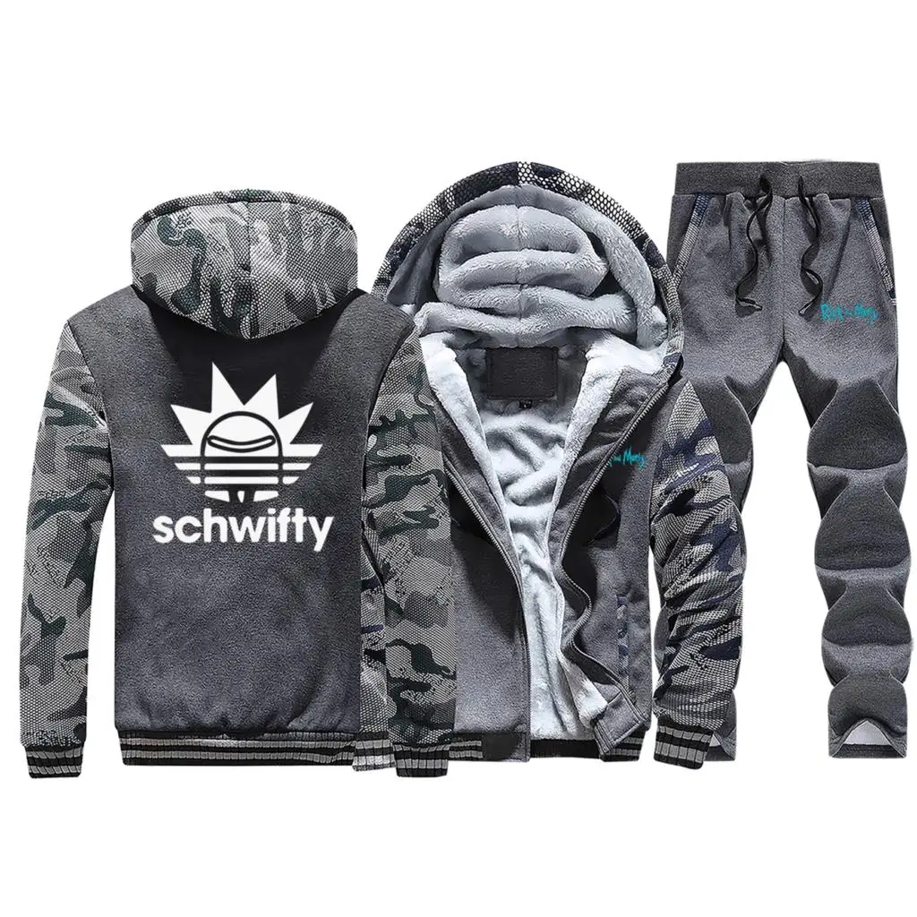 Забавный Рик и Морти Schwifty, камуфляжные толстовки, брюки, наборы, мужская повседневная спортивная одежда, тренировочные штаны, мужская мода, флис размера плюс, уличная одежда - Цвет: Dark Gray 5