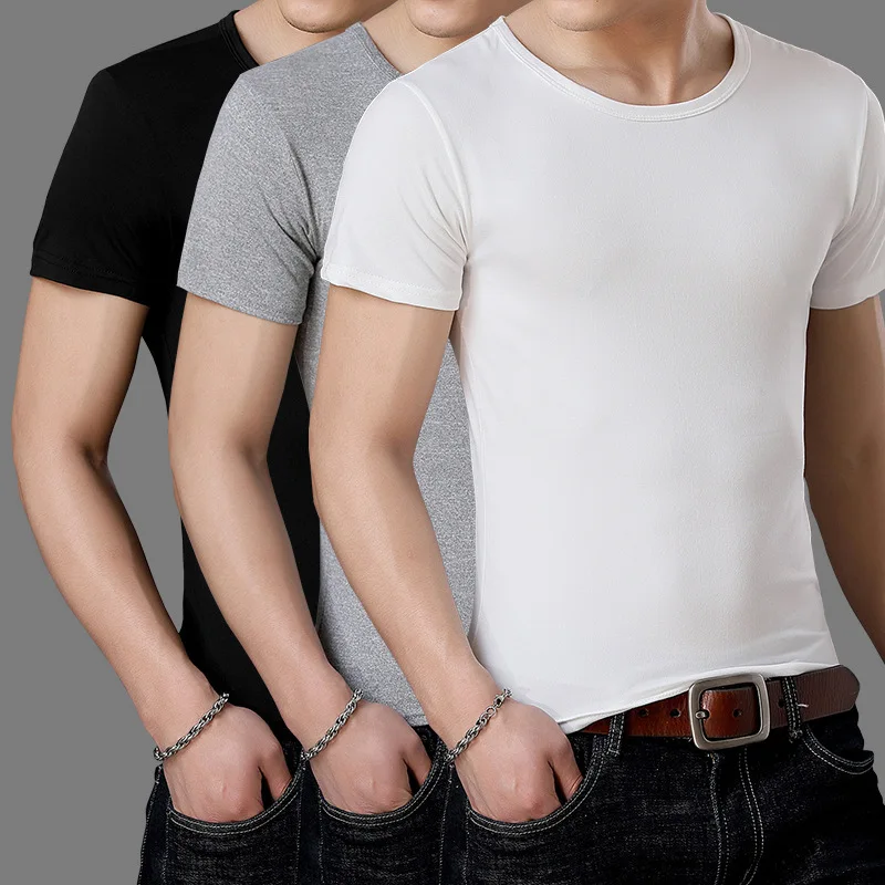 

2019 Men Summer T shirt round neck Solid color black white short sleeve T-shirt trend casual young shirt bottoming shirt