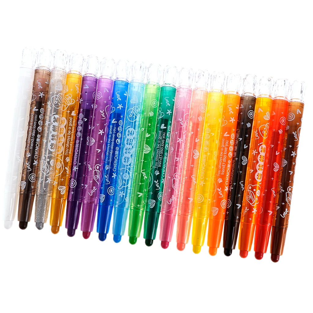 18 Colors Children Non-Toxic Washable Rotating Rolling Crayon Pastel Marker Pen