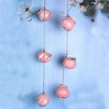

4/6pcs in 2 String Hanging Ceramic Pot Planters Wall Mount Succulent Plant Pot Cactus Planters Bonsai Pots with Hemp Rope