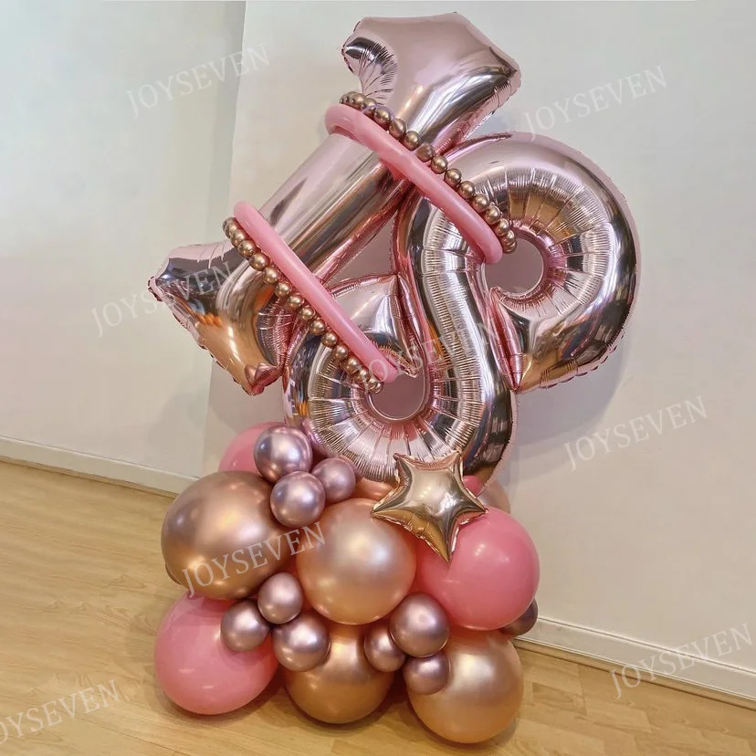 32Pcs Rose Gold Number Foil Balloons Set Metallic Latex Balloons For Happy Birthday 16 18 25 30 40 50 Birthday Party Decorations