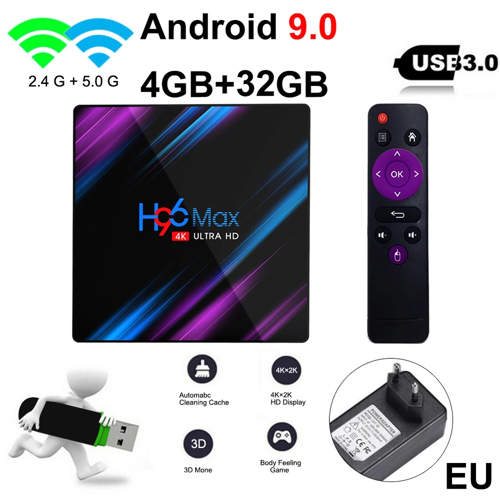 H96 Max RK3328 Смарт ТВ приставка Android 9,0 4 ГБ 32 ГБ 64 Гб медиаплеер 4k Google голосовой помощник Youtube H96max 2gb16gb коробка - Цвет: 4G32G