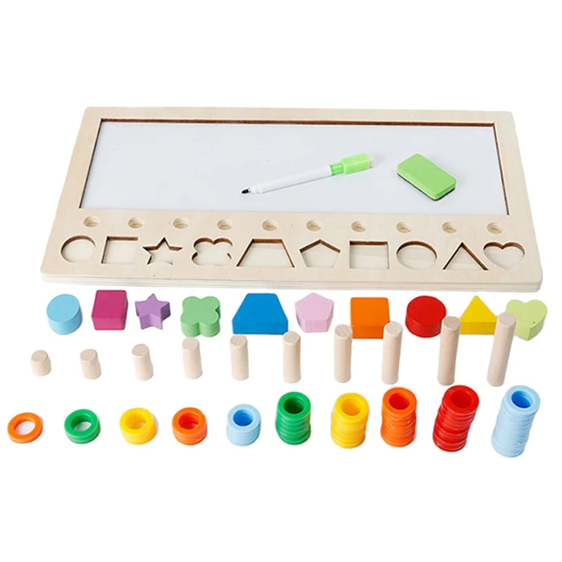 

Children'S Wooden Learning Counting Numbers Matching Numbers Shape Matching Three-In-One Digital Logarithmic Drawing Board Edu