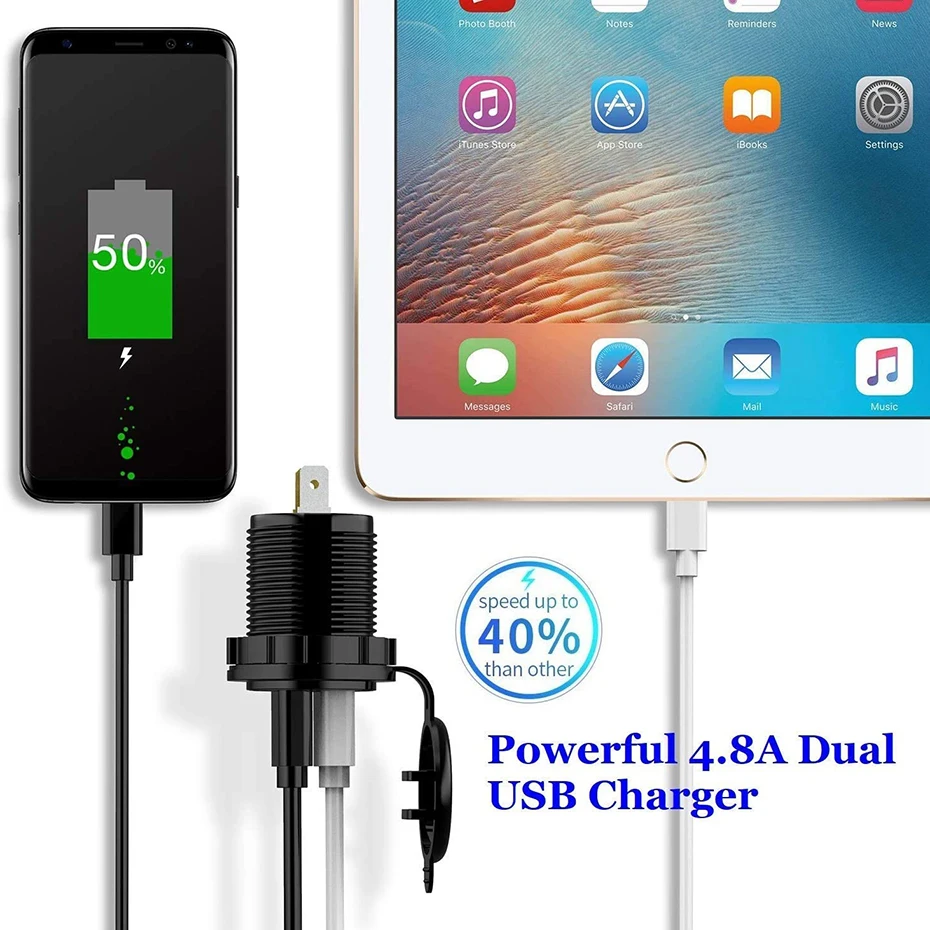 Зарядное устройство с двумя USB портами и светодиодным дисплеем 4 8 А|Кабели
