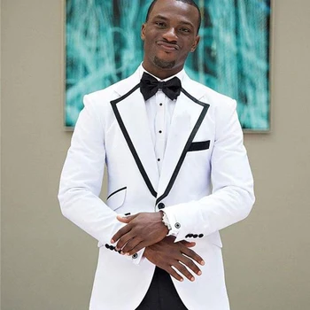 

White Tuxedo 2 Pieces Slim Fit Groomsmen Suit Men's Suits Trajes Hombre Formal Groom Suits Custom Wedding Suits Jacket+Pants