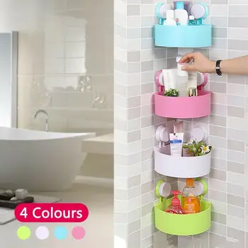 

Bathroom Corner Storage Rack Organizer Shower Wall Suction Home with Shelves Corner Shelf Bathroom Cup Kitchen D4N5