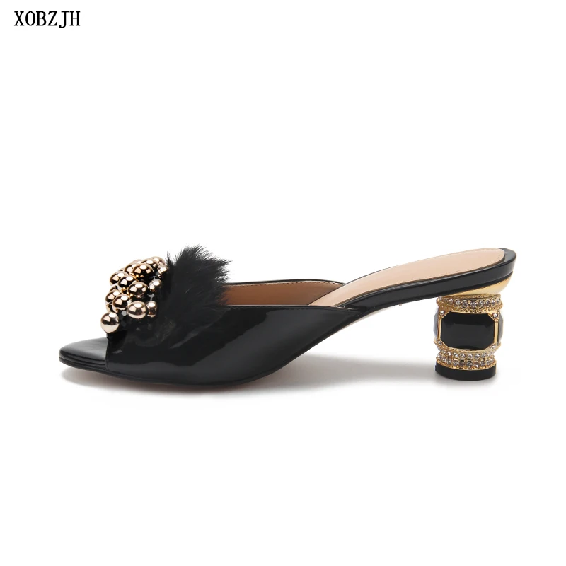 

Women Short Heels Summer Sandals 2019 Open Toe Mayure Luxury Ladies Buckle Feather Wedding Praty Black Shoes Woman Plus Size