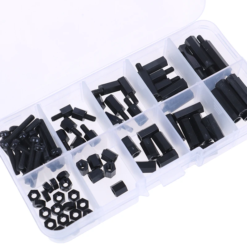 88pcs Plastic M3 Nylon Hex Spacers Screw Nut Column Kit Box Set