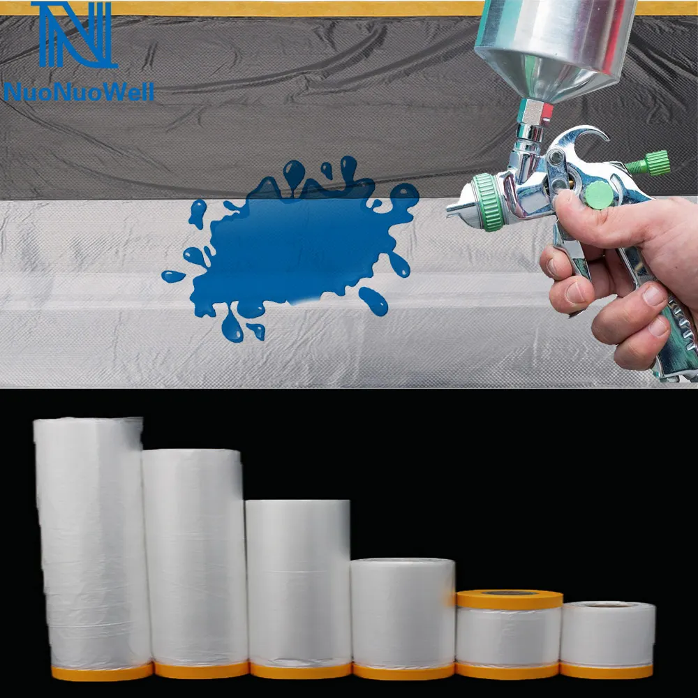 Oil Painting Masking Film Tape Furniture Car Protect Cover Plastic Film Barrier Paint Block Overspray  Protective Sheeting