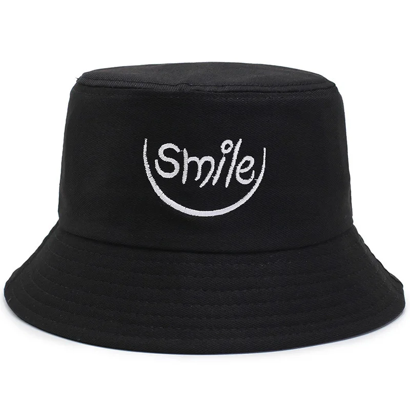 New Embroidery Smile Face Expression Bucket Hat Solid Cotton Summer Panama Man Women Visor Lovers Sun Fishing Hat Gorras