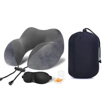 

Dark Grey Outdoor Travel Pillow with Eye Mask Earplugs Storage Bag U-shaped Memory Foam Pillow Set Portable Neck Pillow