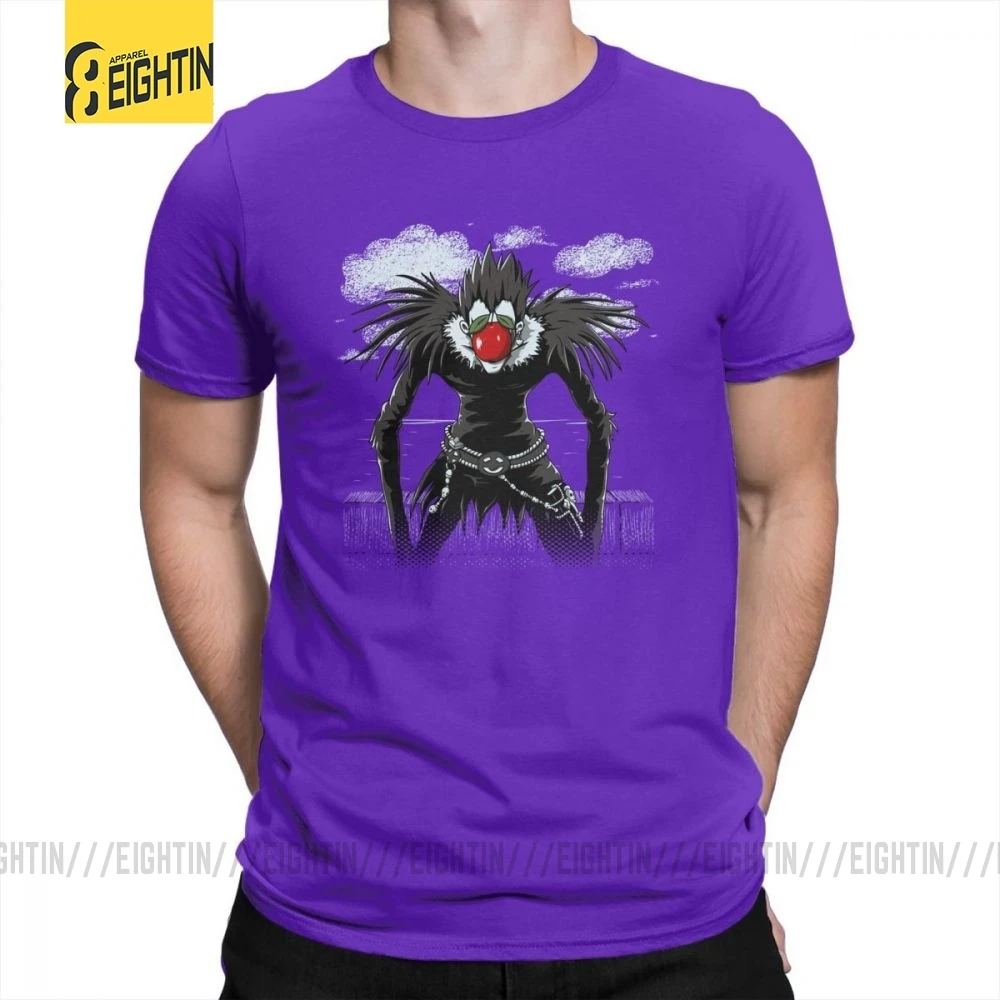 Футболки с надписью "Death Note", "Ryuk Magritte", хлопок, новейшие, с коротким рукавом, классические футболки, мужские, размера плюс, с принтом, простой стиль - Цвет: Фиолетовый