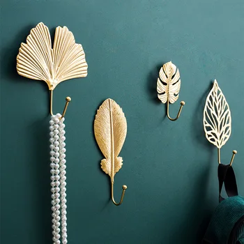 

Nordic Hook Purse Hook Creative Golden Leaf Shape Coat Rack Wall Coat Key Hanger Does Not Punch Home Wall Hanging Decoration