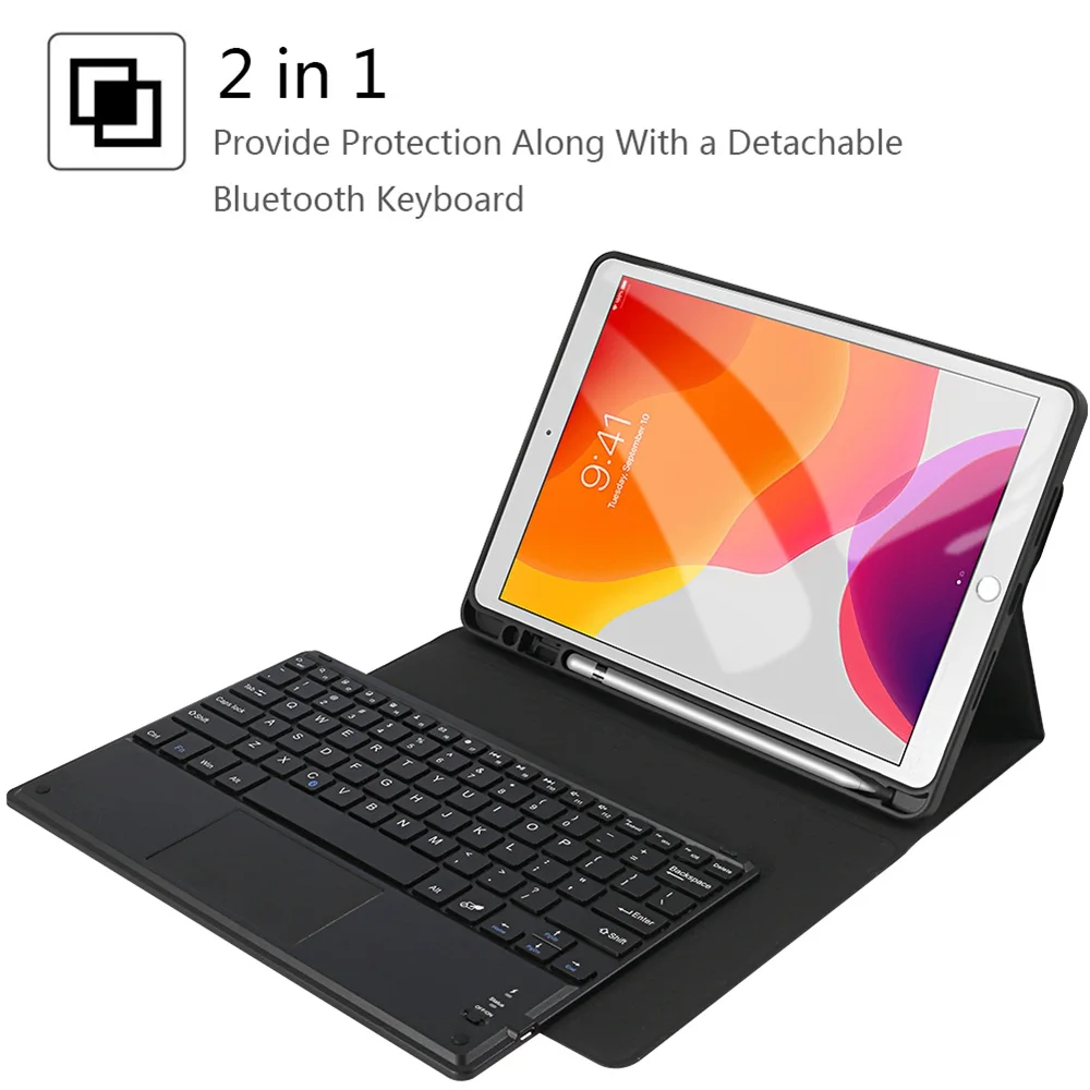 Чехлы C клавиатурой Bluetooth для iPad 10,2 дюймов кожаный чехол с полной защитой флип-подставка беспроводной чехол с клавиатурой s для iPad 10,"