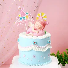 Cake Toppers Unicorn Angel Birthday Wedding Baby ShowerHair Ball Hat Letter Balloon Candy Pull Flag Gift Box Baking Decoraation