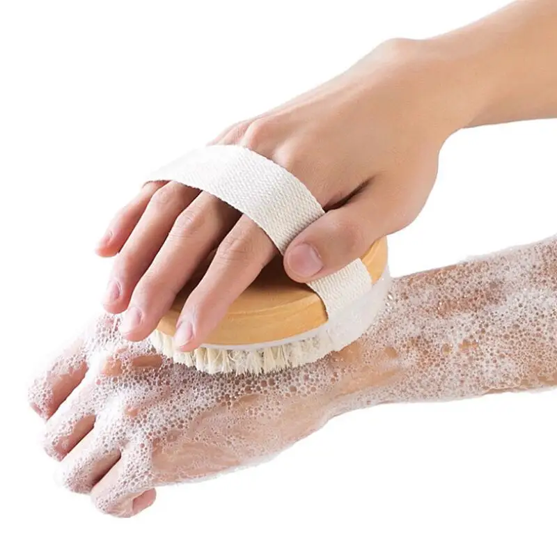 Soft Natural Bristle SPA Brush Wooden Bath Shower Hot Dry Skin Body Brush Without Handle LX8369