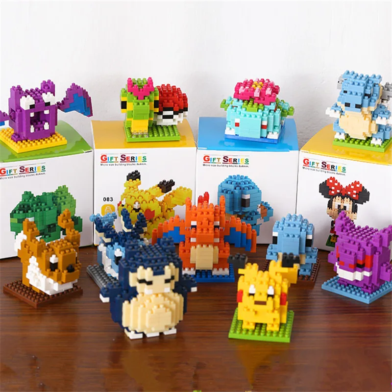

100-200pcs Cube Building Blocks Bricks Party Favors Kawaii Anime Cartoon Pikachu Diamond Block ABS Block Education Toy Game Gift